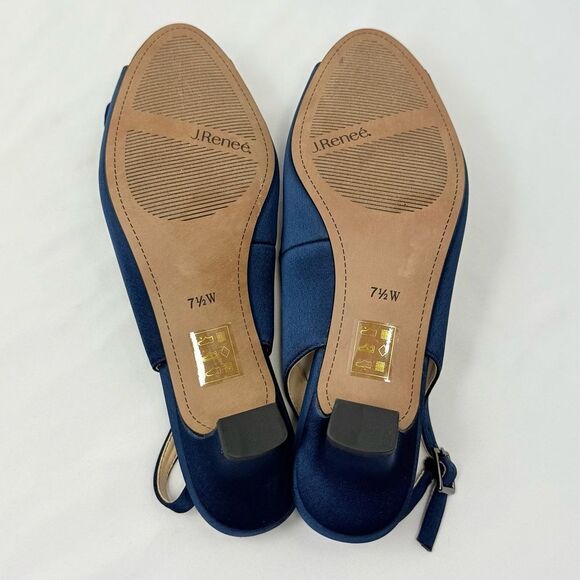 J. Renee LEONELLE Navy Blue Sparkle Bead Flower Open Toe Slingback Strap Heels - Picture 14 of 16